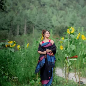 Black, Hot Pink & Sky Blue Contrast Dokhona (Padmawati)