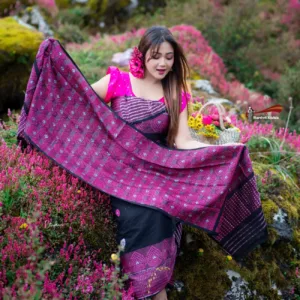 Black & Hot Pink Padmawati Cotton Dokhona